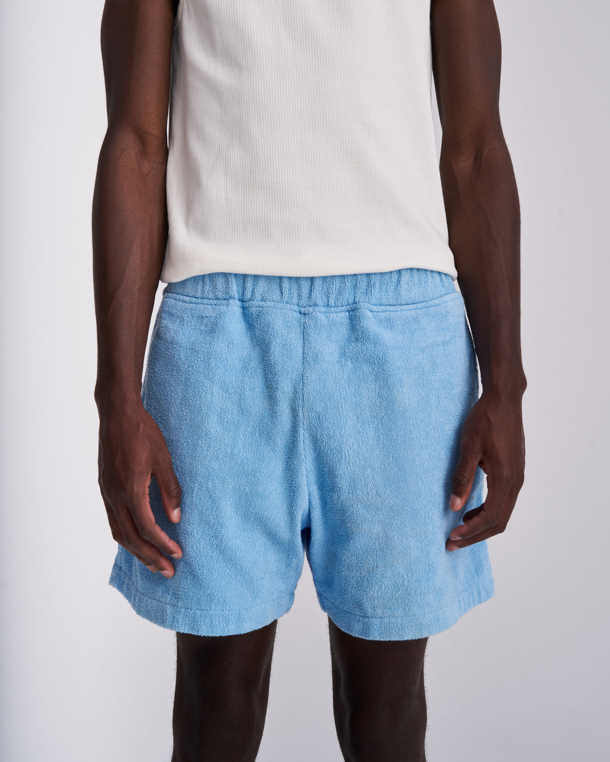Coastal Blue men's organic cotton terry shorts with elasticated waistband and side pockets