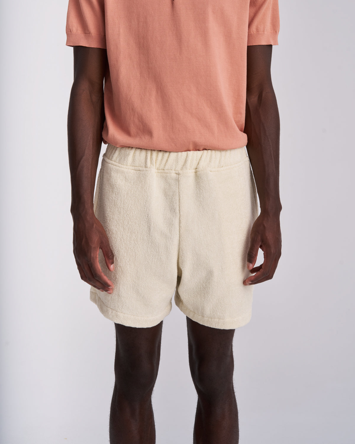 Off-White men's organic cotton terry shorts with elasticated waistband and side pockets