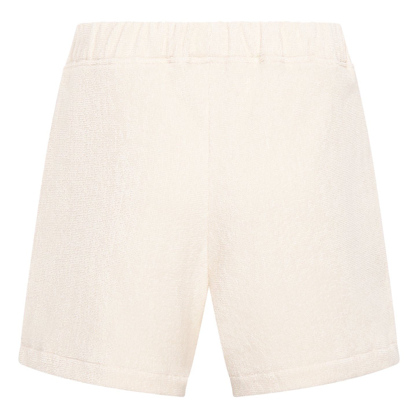 Off-white organic cotton terry relaxed fit shorts by Little Mariner with elastic waistband.
