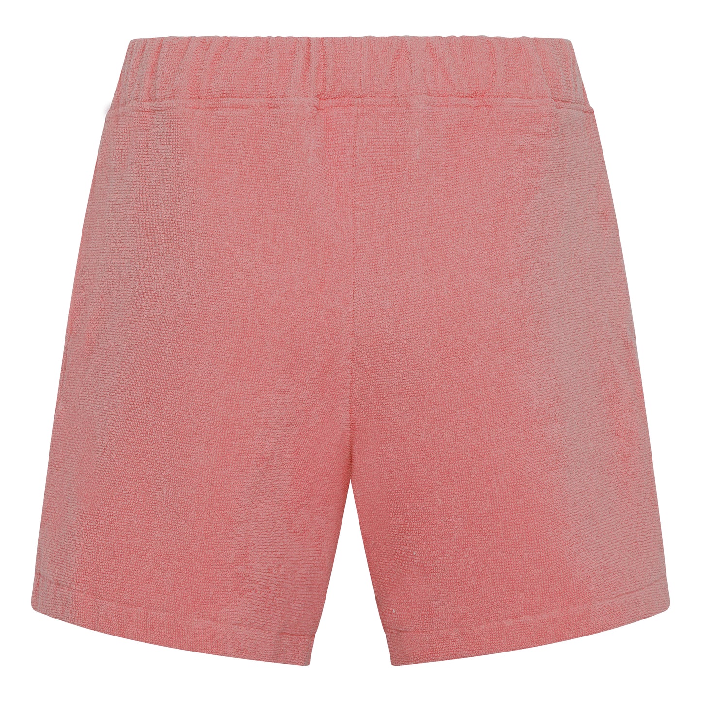 Dusty rose organic cotton terry relaxed fit shorts by Little Mariner with elastic waistband.