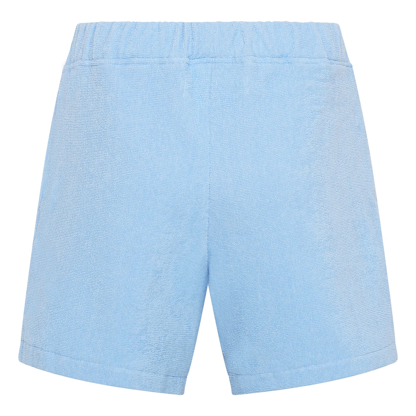 Coastal blue organic cotton terry relaxed fit shorts by Little Mariner with elastic waistband.