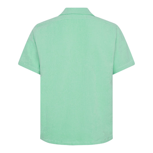Sage green relaxed fit organic cotton terry short-sleeve shirt by Little Mariner.