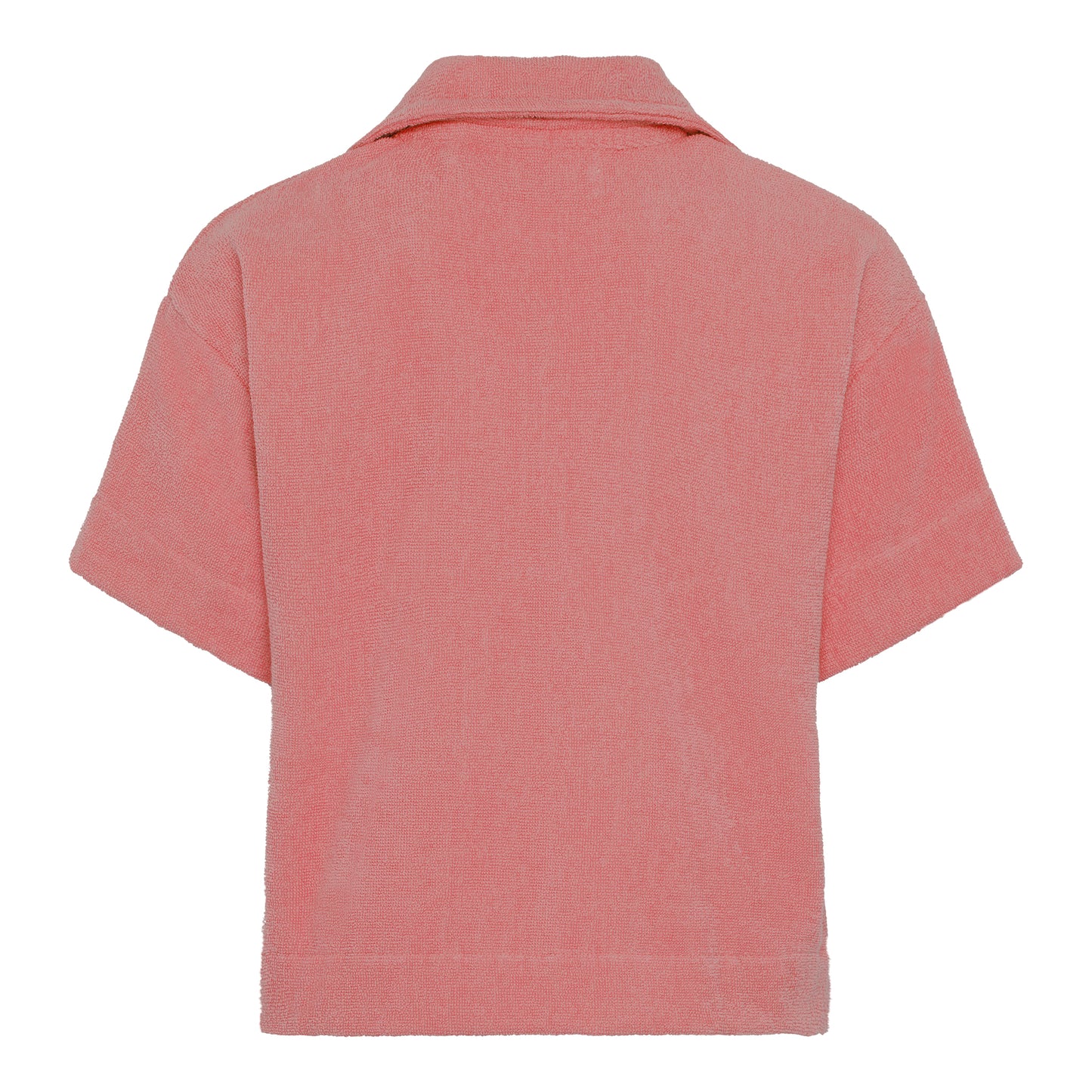 #Dusty Rose relaxed fit organic cotton terry short-sleeve shirt by Little Mariner with button-up front.