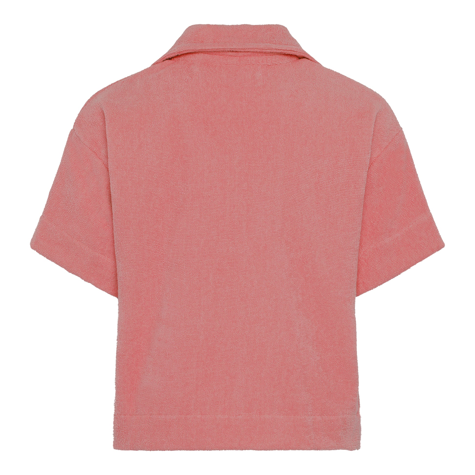 #Dusty Rose relaxed fit organic cotton terry short-sleeve shirt by Little Mariner with button-up front.